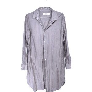 HOPE Womens Unravel Dress Sz 8 Navy Stripes Button Front‎ Collar Academia Casual